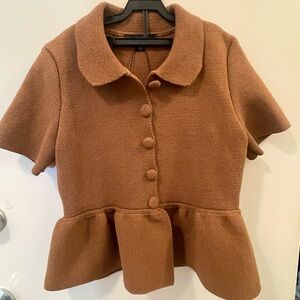 Zara Short-Sleeve Peplum Knit Jacket - Brown